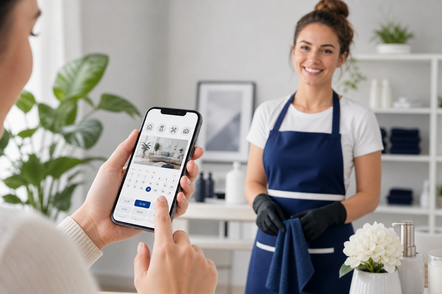 Customer booking a local service on a phone
